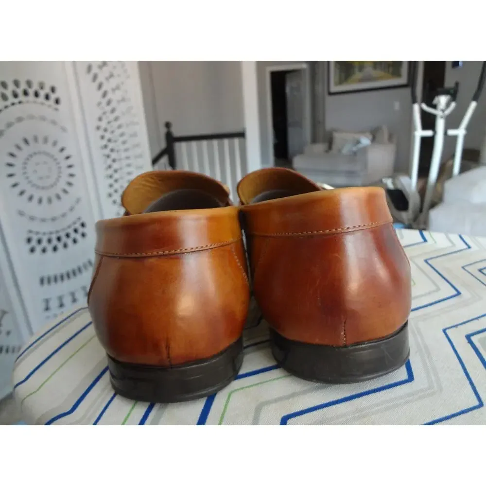 Magnanni Loafers Lino Bit Buckle Burnished Tan Leather Men 8.5 M Moc